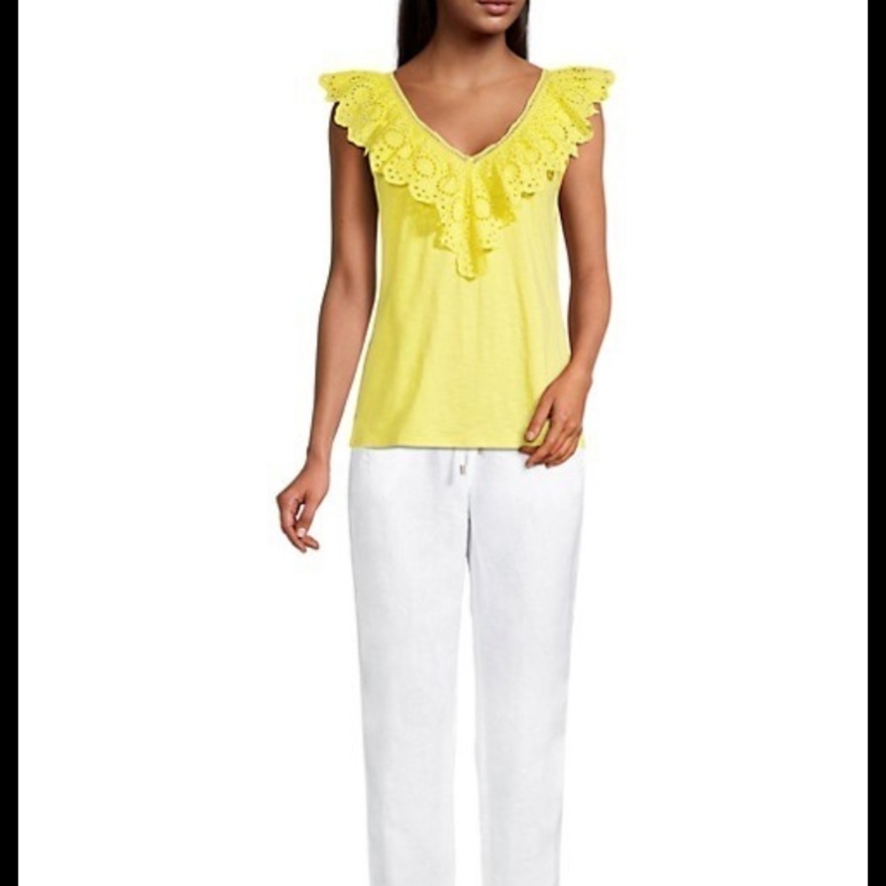 Lilly Pulitzer Eyelet Ruffle Yellow Tank Top sz S